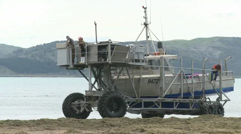 Boat on self mobile trailer  Stock Footage 587350