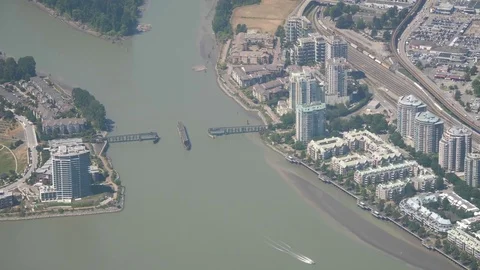 Boat Ship Barge Navigating Through River Bridge Canal Opening - Canada Stock Footage 80729009