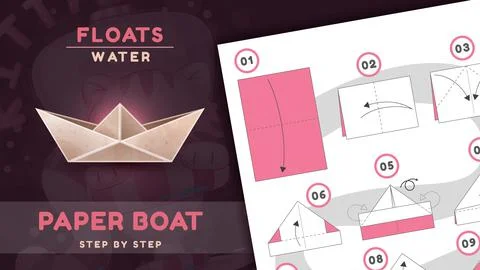 Boat ship origami scheme tutorial moving model. Ilustración de archivo
