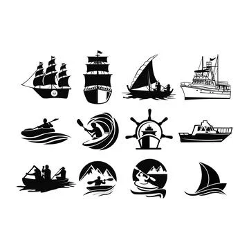 Boat ship sea sailing vector logo Stock Illustration