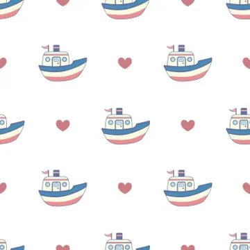 Boat - ship seamless pattern vector on isolated white background Stock Illustration