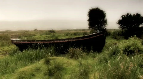 Boat sitting in a field Stock Footage 646167