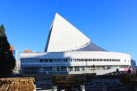A boat sitting on top of a building Stock Photos