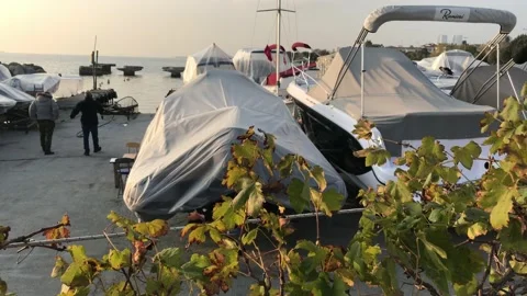 Boat on sled Stock Footage 144342037