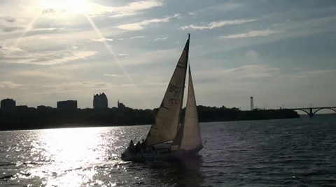 Boat in slow motion on the river Stock Footage 32968018