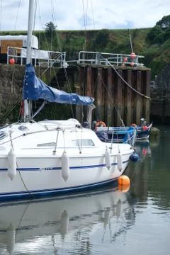 Boat in small harbor 스톡 사진