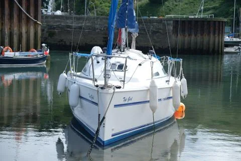 Boat in small harbor Foto stock