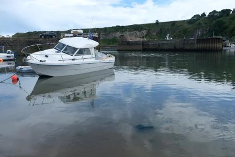 Boat in small harbor 스톡 사진