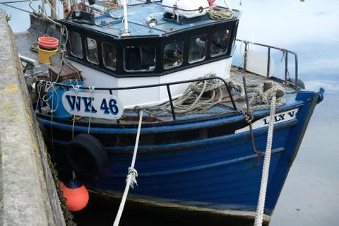 Boat in small harbor 스톡 사진