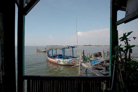 A Boat in small harbor. Фото