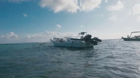 Boat is standing on the water Video stock 77410528