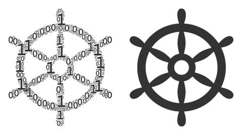 Boat Steering Wheel Collage of Binary Digits Stock Illustration