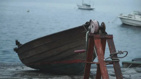 Boat on Stone Shore Video stock 88600301