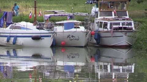 Boat stop on the water Stock Footage 76905370