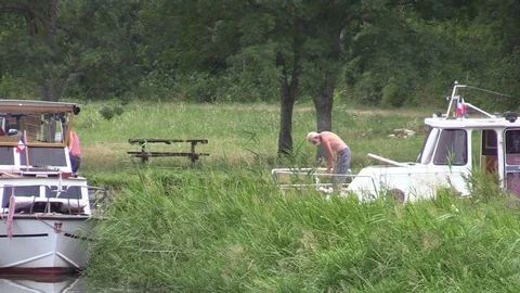 Boat stop on the water Stock Footage 76905512