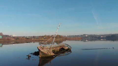 Boat stranded in a bay in Brittany Stock Footage 158750971