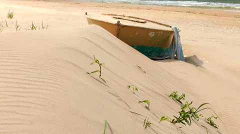 Boat stranded on the beach Stock Footage 67247539