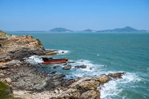 Boat stranded on the beach Stock Photos
