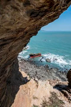 Boat stranded on the beach Stock Photos
