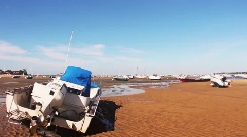 Boat Stranded In Low Tide During Hot Summer  Video stock 27451735
