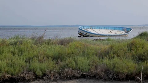 Boat stuck at low tide 스톡 동영상 118664704