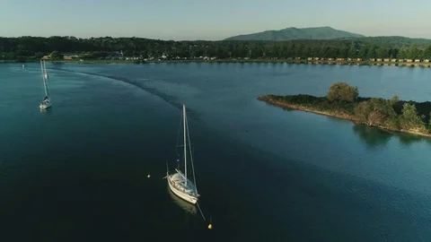 Boat Sunrise Aerials Video stock 76490804