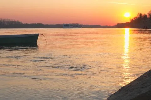 Boat in the Sunrise Stock Photos