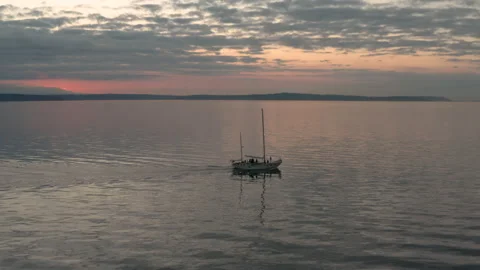 Boat at Sunset Aerial Stock Footage 165259477