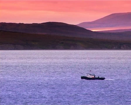 Boat at sunset in the Chukchi Sea Stock Footage 1091307