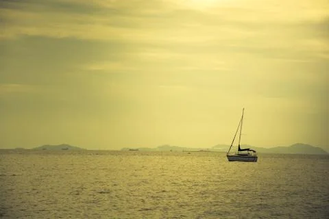 Boat in sunset, color effect Foto stock