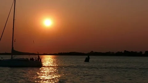 Boat at sunset Stock Footage 74929518
