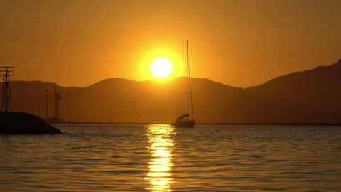 Boat in Sunset Stock-Footage 77766817