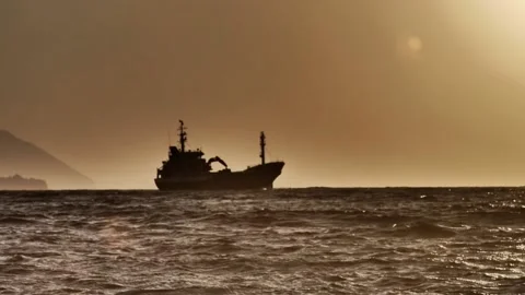 Boat in sunset Stock Footage 154334224