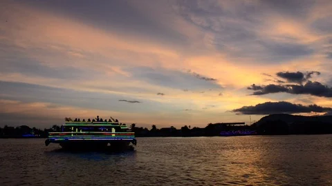 Boat at the sunset in Kampot Stock Footage 99683135