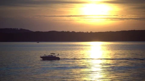 Boat sunset speedboat Stock Footage 76718861