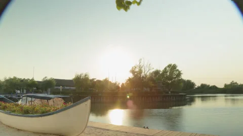 Boat at Sunset Time lapse Danube Delta, Romania Stock Footage 150811649