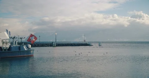 Boat switzerland flag 2 Stock Footage 87565732