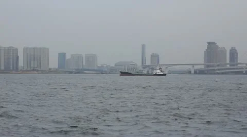 Boat in Tokyo Harbor Stock Footage 22151993