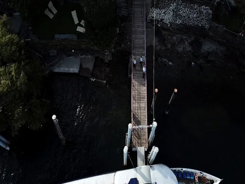 Boat Top down aerial view on the Lake Maggiore Stock Footage 80361942