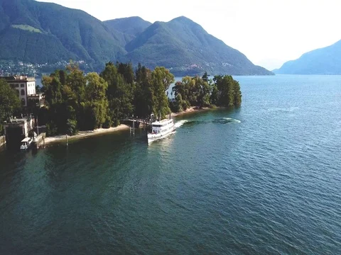 Boat Top down aerial view on the Lake Maggiore Stock Footage 80362349