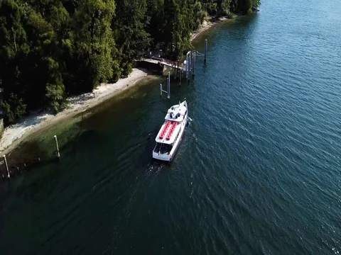 Boat Top down aerial view on the Lake Maggiore Stock Footage 80362376