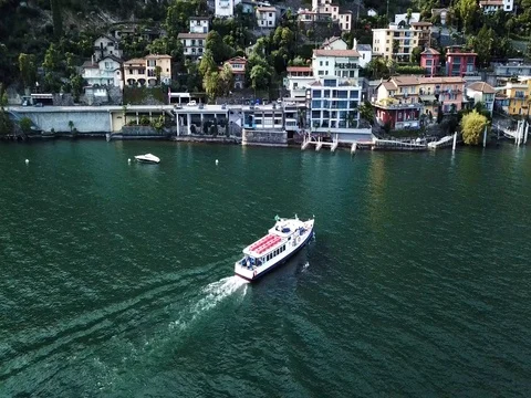 Boat Top down aerial view on the Lake Maggiore Stock Footage 80362648