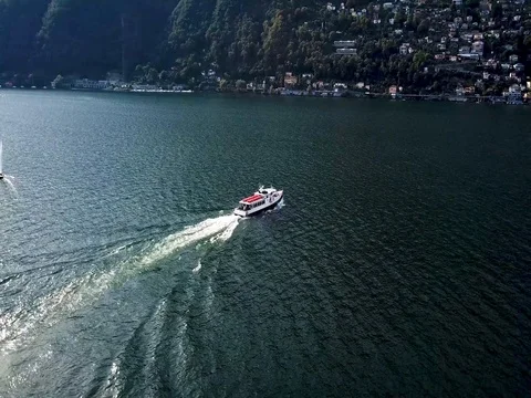Boat Top down aerial view on the Lake Maggiore Stock Footage 80405099
