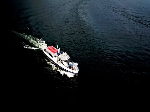 Boat Top down aerial view on the Lake Maggiore Stock Footage 80405180