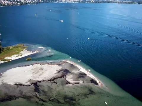 Boat Top down aerial view on the Lake Maggiore Stock Footage 80405393