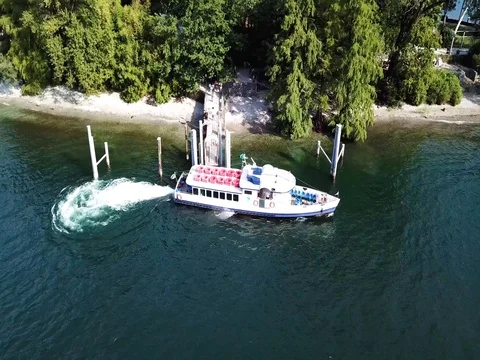 Boat Top down aerial view on the Lake Maggiore Stock Footage 80405436