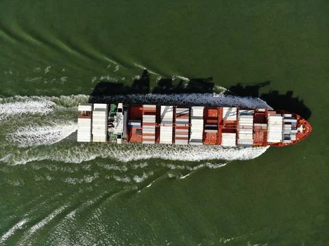 Boat top down view (droneshot) Stock Photos