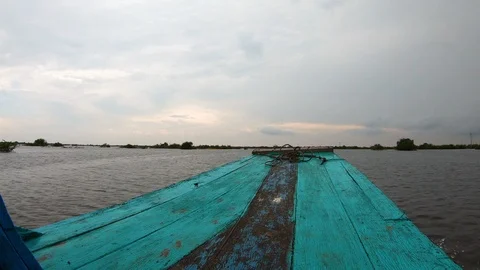 Boat tour floating at Siem Reap Tonle Sap Kompong Phluk, Cambodia Stock Footage 108200532