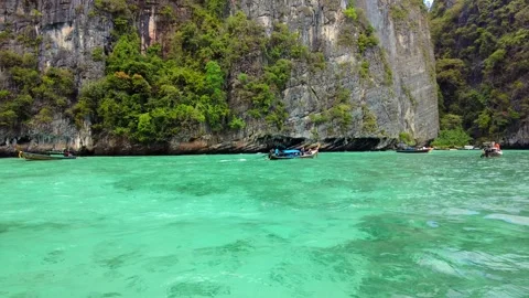 Boat tour to Phi Phi Islands, Maya Bay, Monkey Beach, turquoise water, nature Stock Footage 247915965