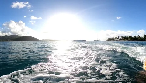 Boat tour with the sun in the background on the beaches of the Panamanian Stock Footage 344880703